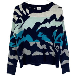 John & Jenn Sweater Deep Ocean Abstract Pullover Jumper Womens Size XS Crewneck